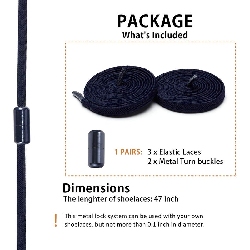 Alegrianan No Tie Shoelaces, Elastic Shoelaces for Adults/Kidsï¼ŒElastic No Tie Shoe Laces Navy Blue - Image 2